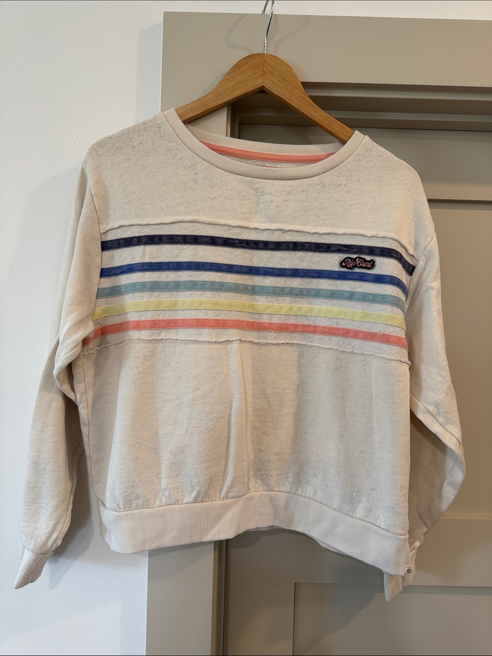 Rip Curl Cream Crewneck with Navy, Blue, Green & Coral Stripes